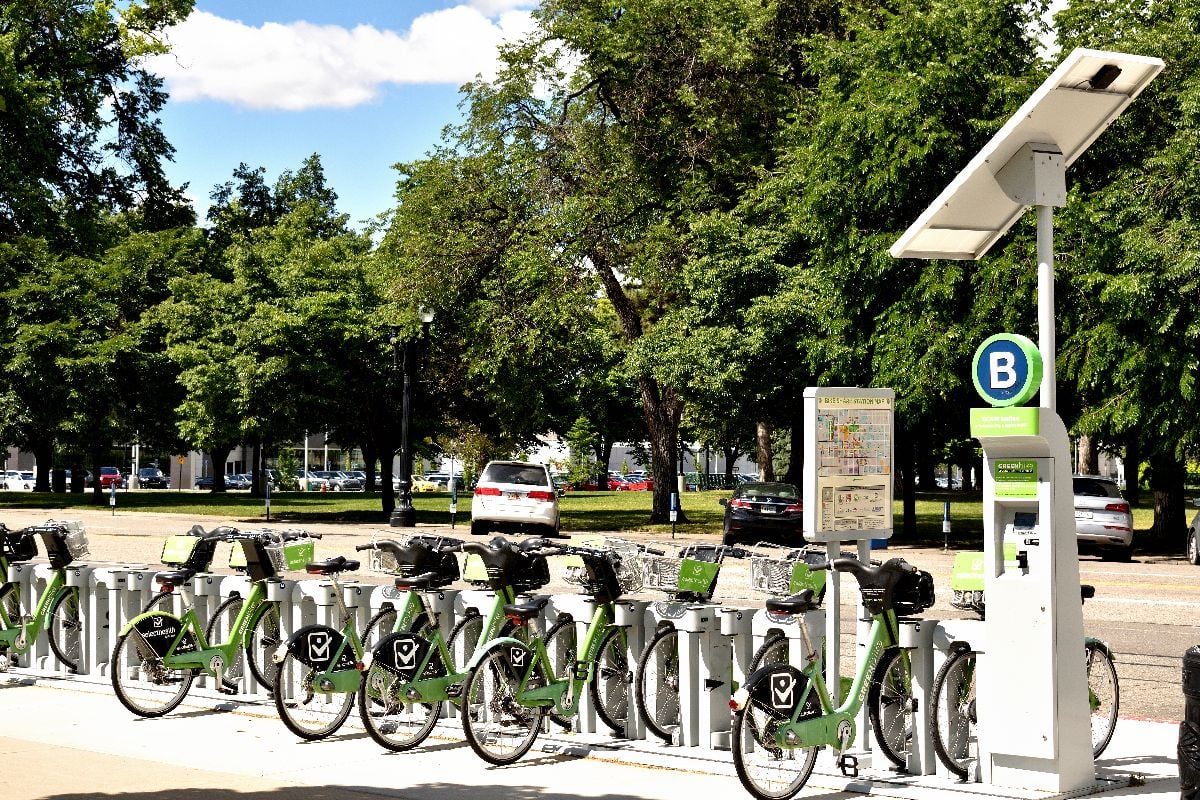 Bike sharing station for Green bike non-profit bike sharing at Library Square downtown.