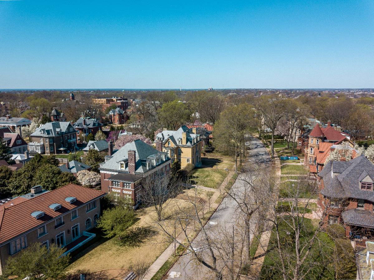 Aerial view of South Saint Louis, Compton Heights and Tower Grove South neighborhoods.