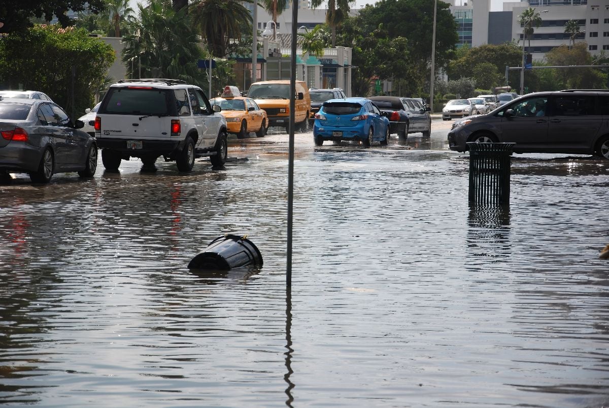 Miami South beach Lenox Ave flood aftermath of Hurricane Sandy.