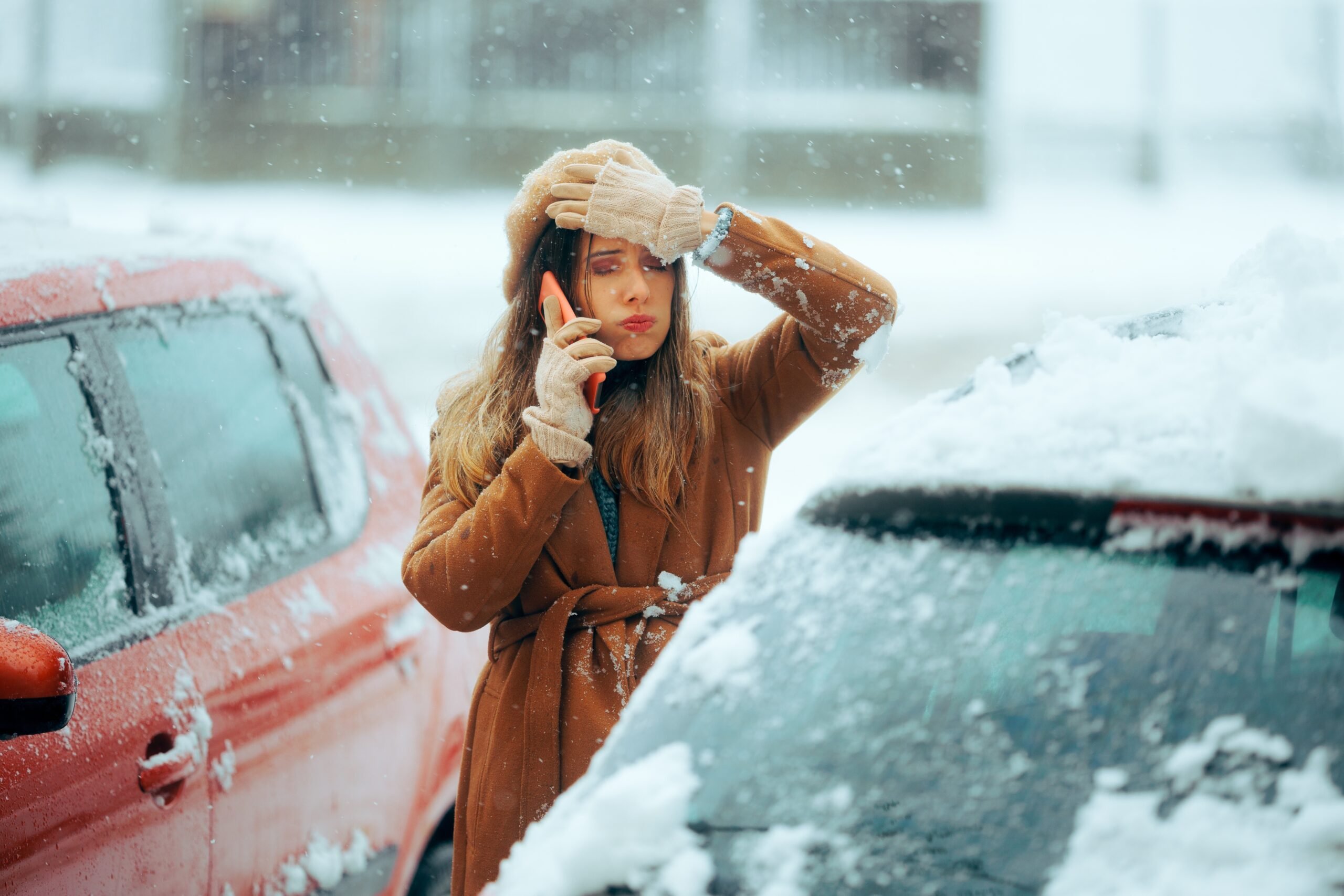 Woman stuck in snow.