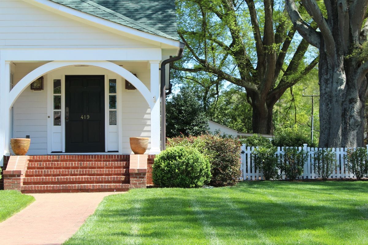 Bungalow in rural suburban neighborhood.