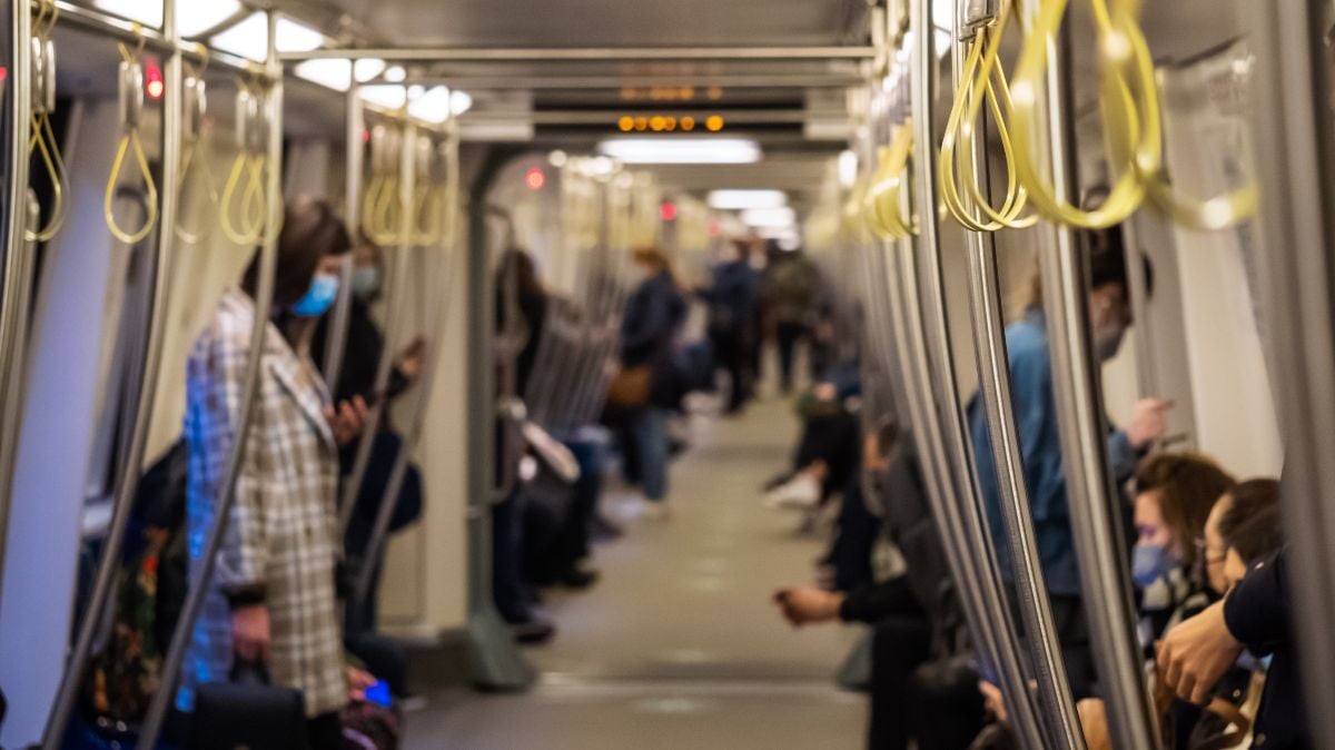 Passengers in the subway looking on the phone.