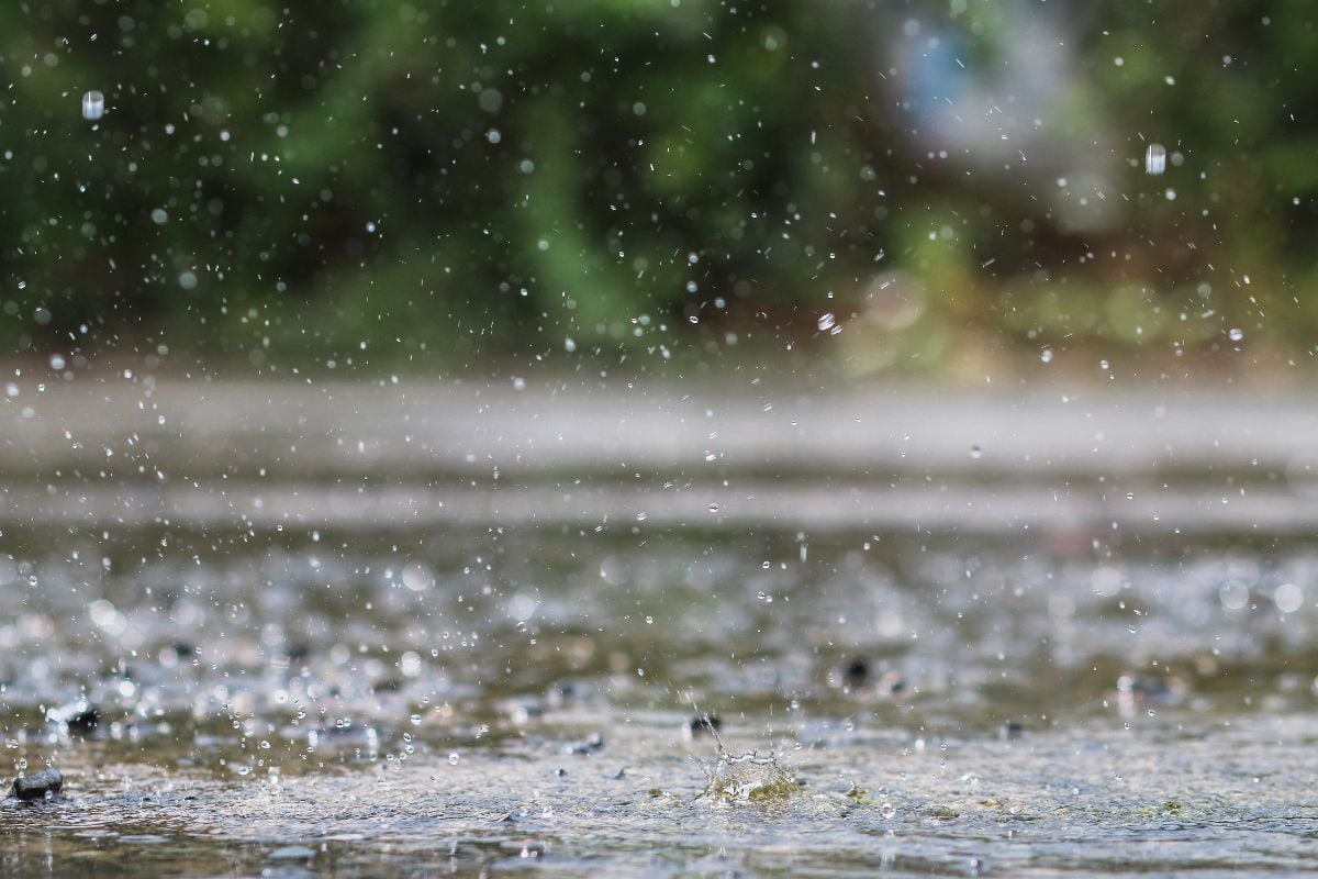 Rain is falling heavily due to sudden thunderstorms and summer storms.