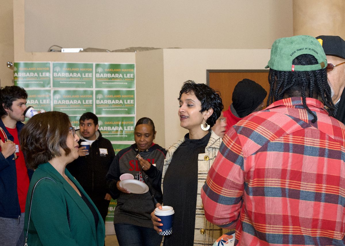 Community members and politicians at the Mayoral Campaign kick off.