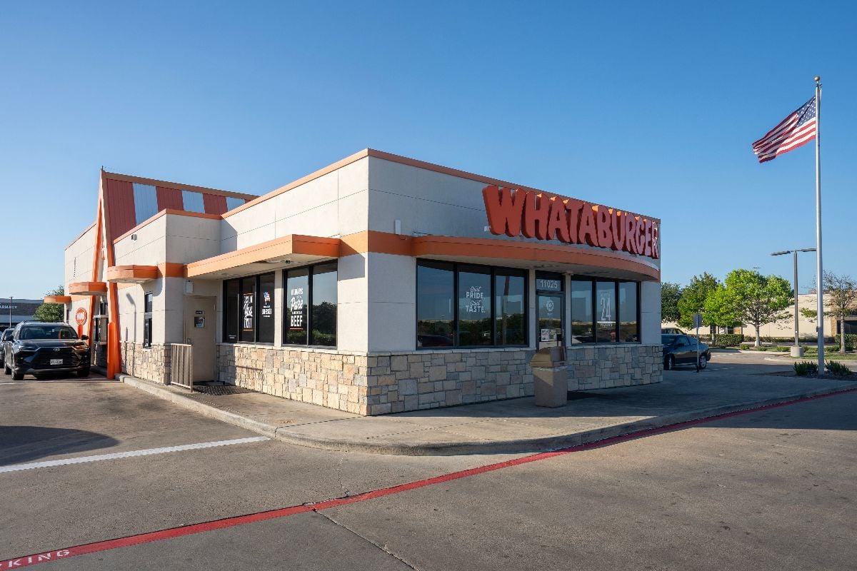 Exterior view of a Whataburger restaurant in Pearland, Texas.