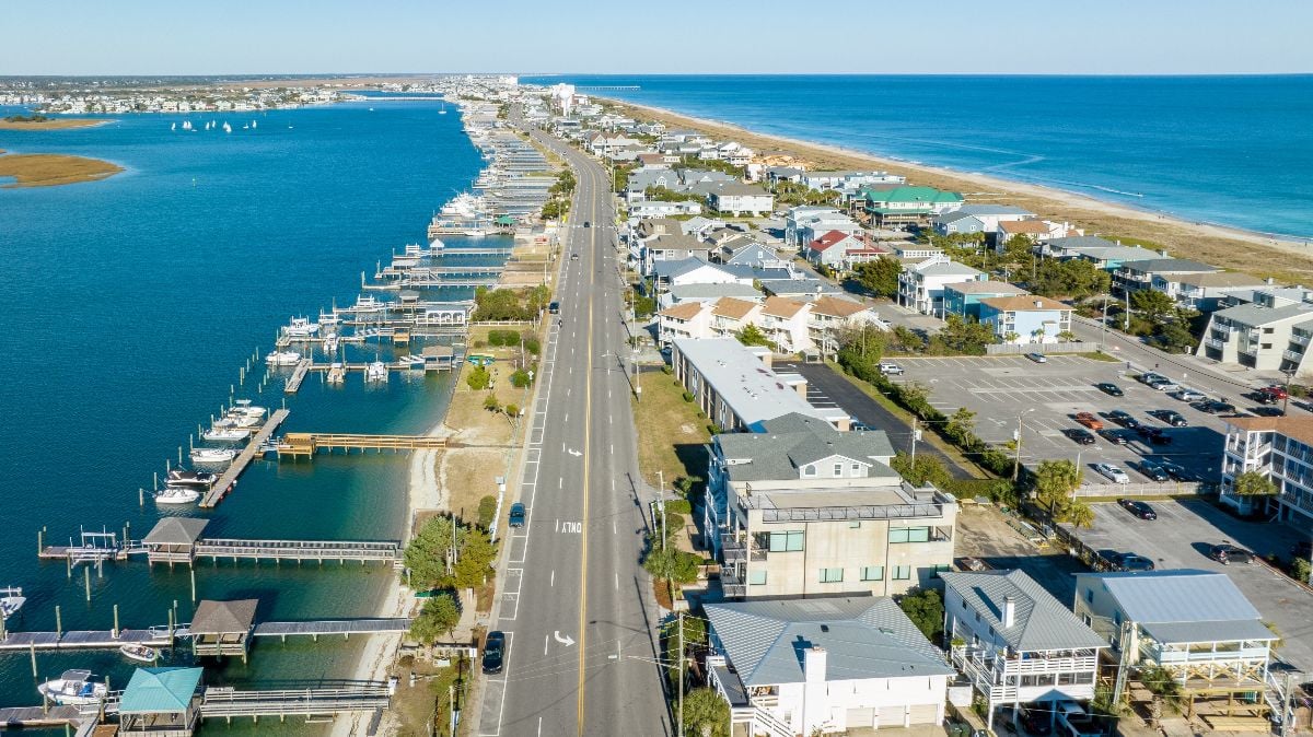 Aerial view of Wrightsville beach houses