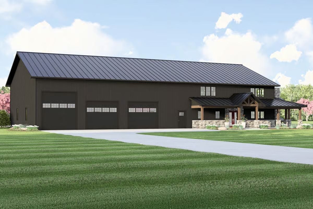 3-Bedroom Barndominium with Wraparound Porch and Loft (Floor Plan)