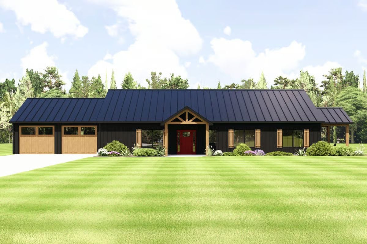 3-Bedroom Modern Barndominium with Open Living Space and Double Garage (Floor Plan)