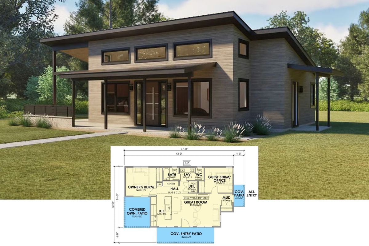 2-Bedroom Contemporary Home with Multiple Covered Patios (Floor Plan)