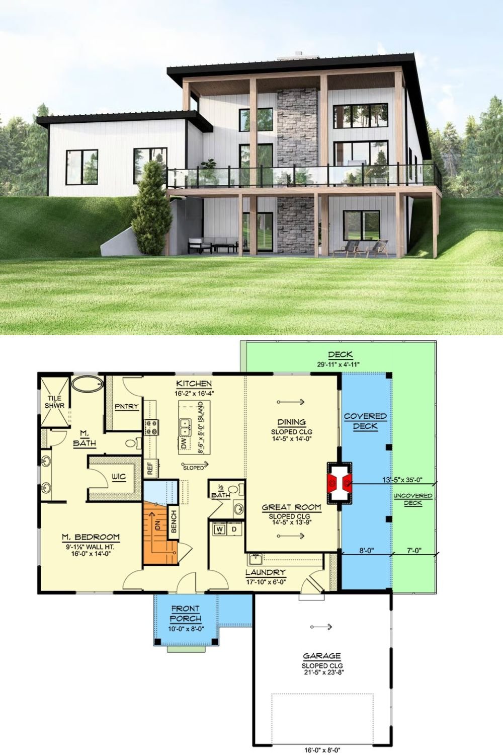 Modern 2-Bedroom Contemporary Home with Open Floor Plan and Optional Basement (Floor Plan)