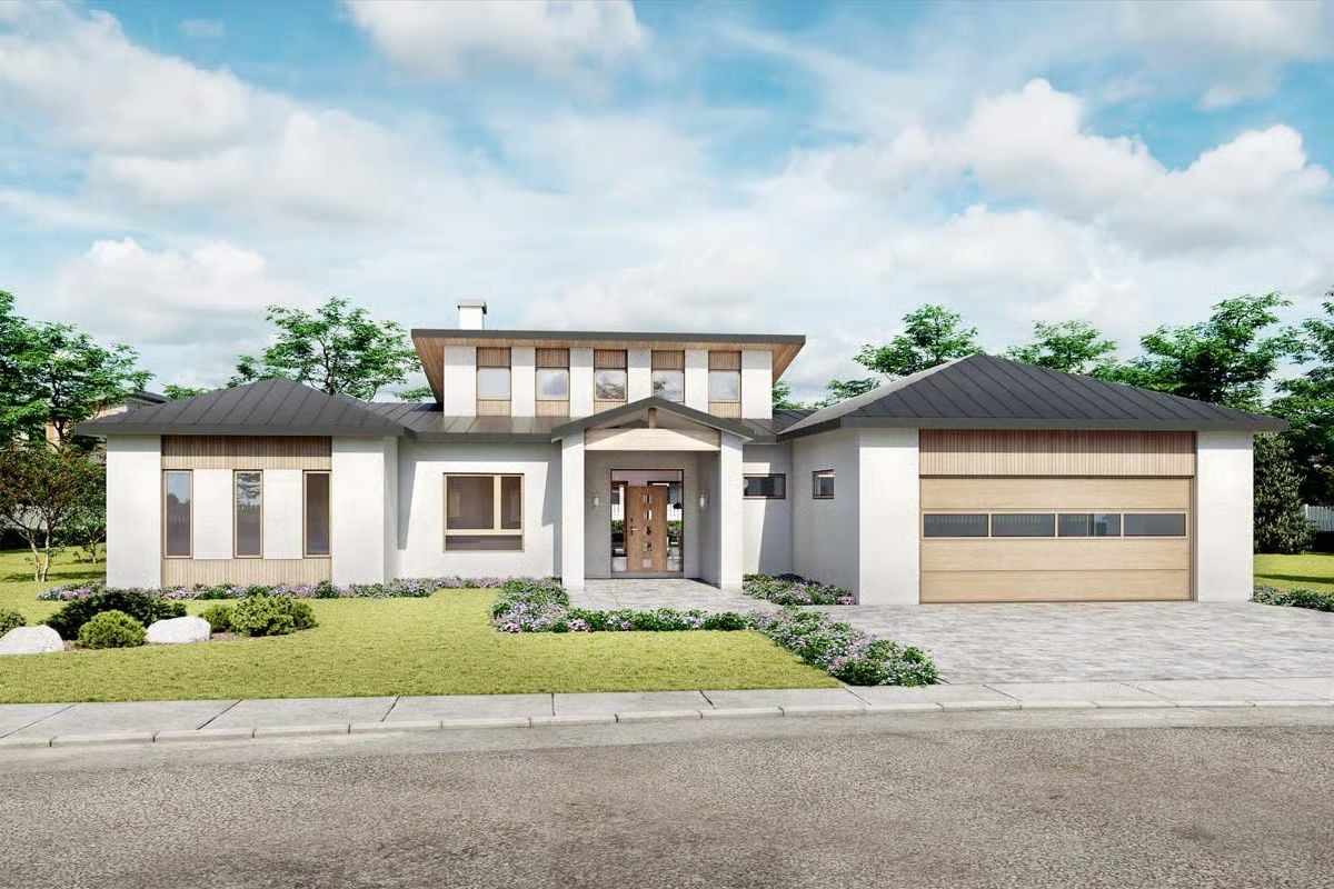 4-Bedroom Contemporary Home with Front Porch and Double Garage (Floor Plan)