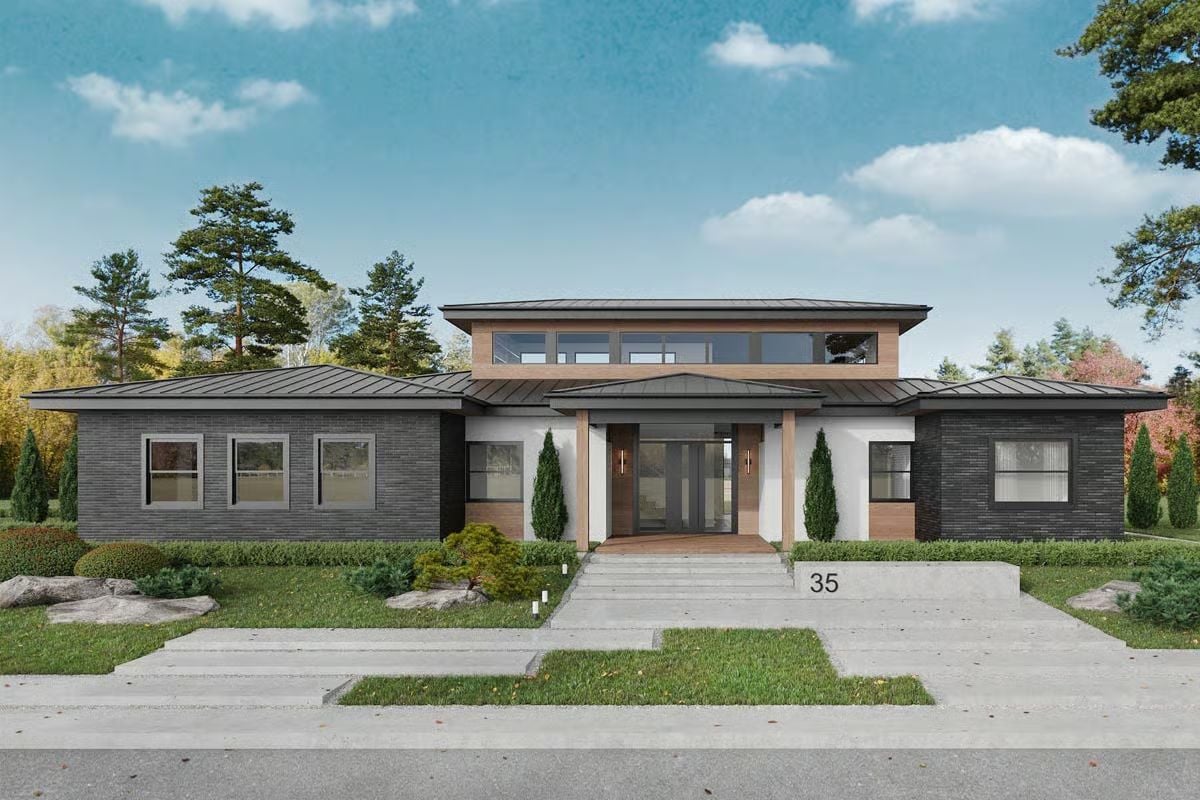 Modern 3-Bedroom Mid-Century Home for a Corner Lot with Study Loft (Floor Plan)