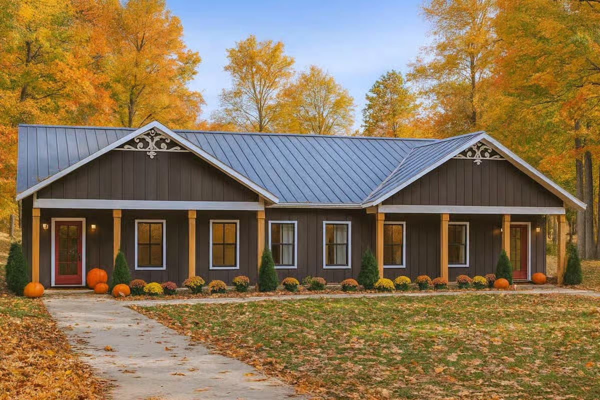 Country-Style 4-Bedroom Duplex with Front Porch and Open-Concept Living (Floor Plan)