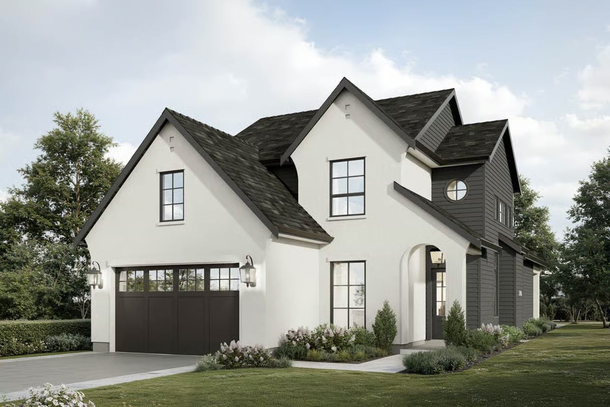 Transitional 4-Bedroom European Cottage for a Narrow Lot with Loft and Balcony (Floor Plan)