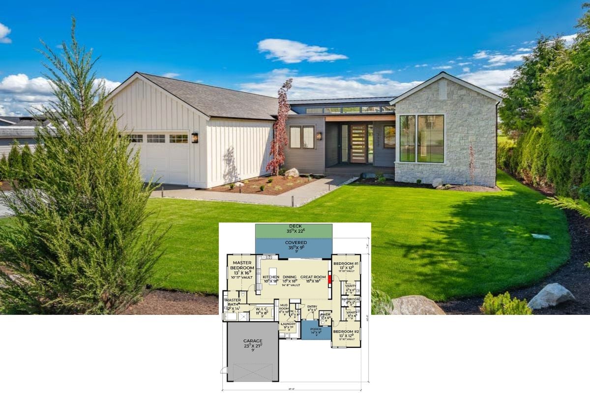 Contemporary-Style 3-Bedroom Mountain Home with Open Living Space and Jack & Jill Bath (Floor Plan)