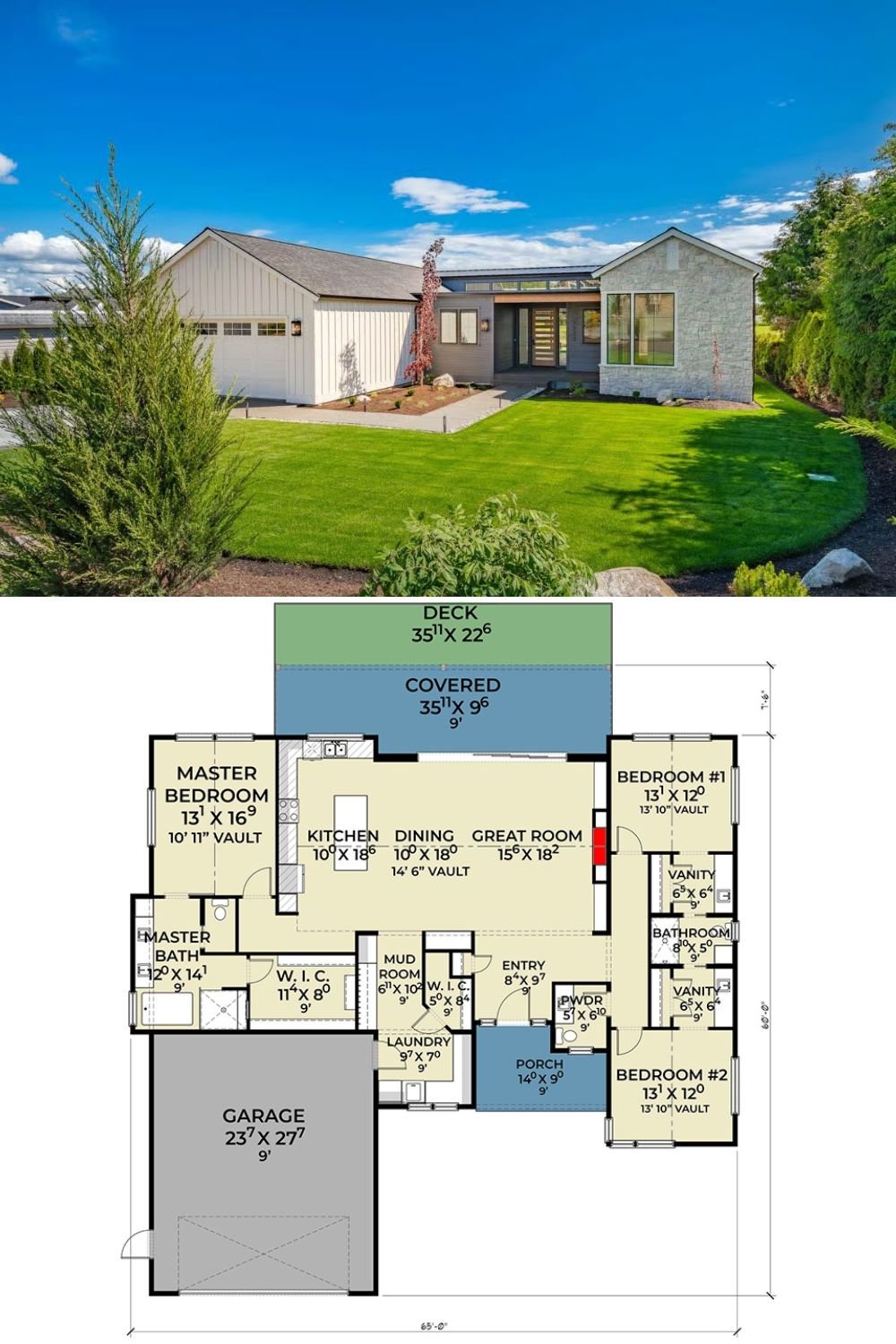 Contemporary-Style 3-Bedroom Mountain Home with Open Living Space and Jack & Jill Bath (Floor Plan)
