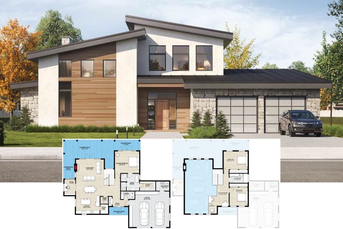Modern-Style 3-Bedroom Home with Wraparound Porch and Open-Concept Living (Floor Plan)