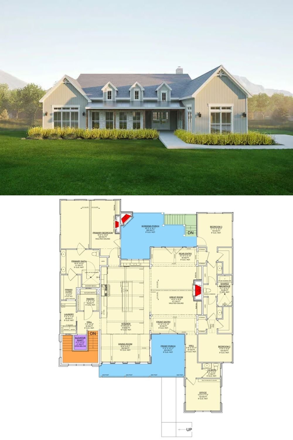 Mountain-Style 3-Bedroom Home with Elevator and Screened Porch (Floor Plan)