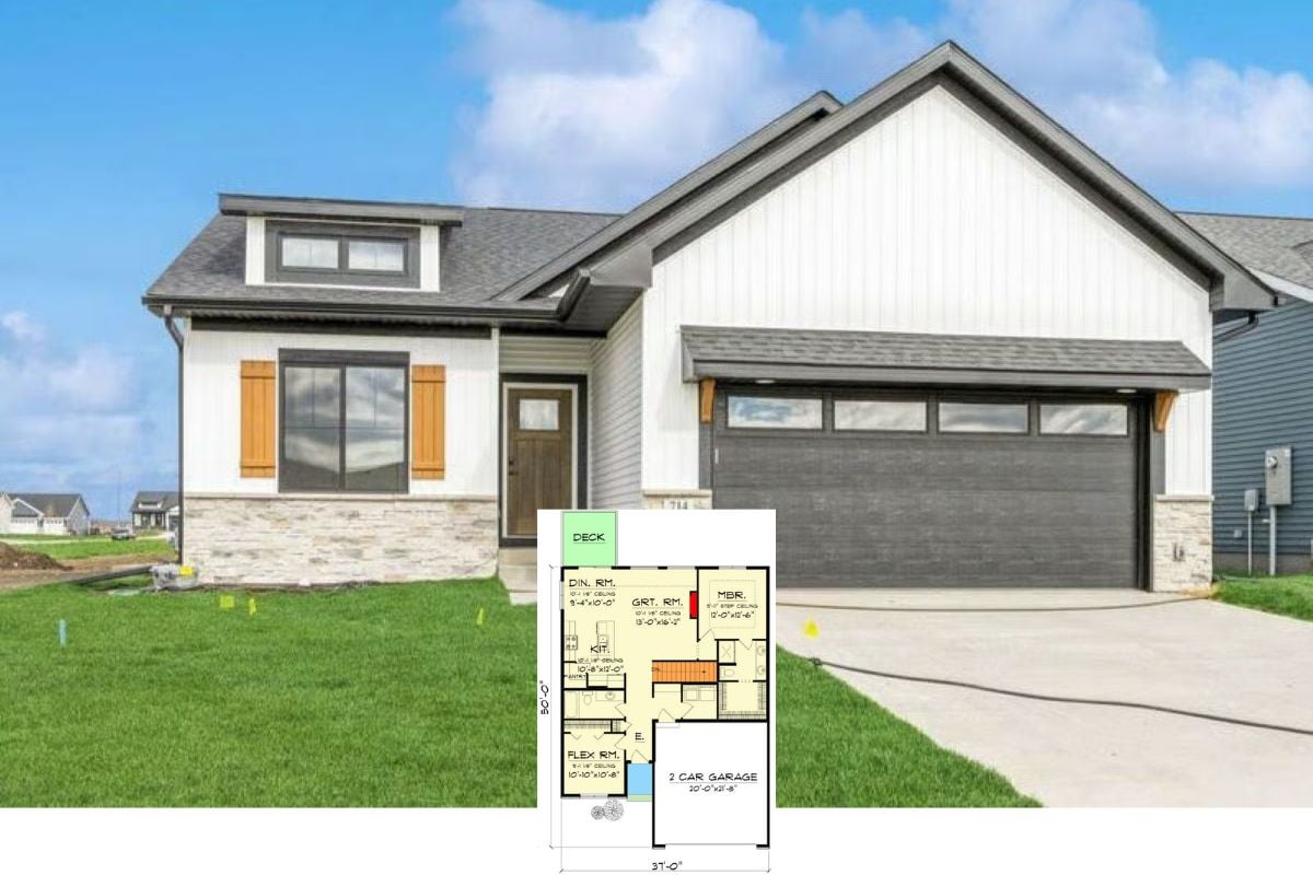 New American-Style 2-Bedroom Home with Open Floor Plan and Flex Room (Floor Plan)