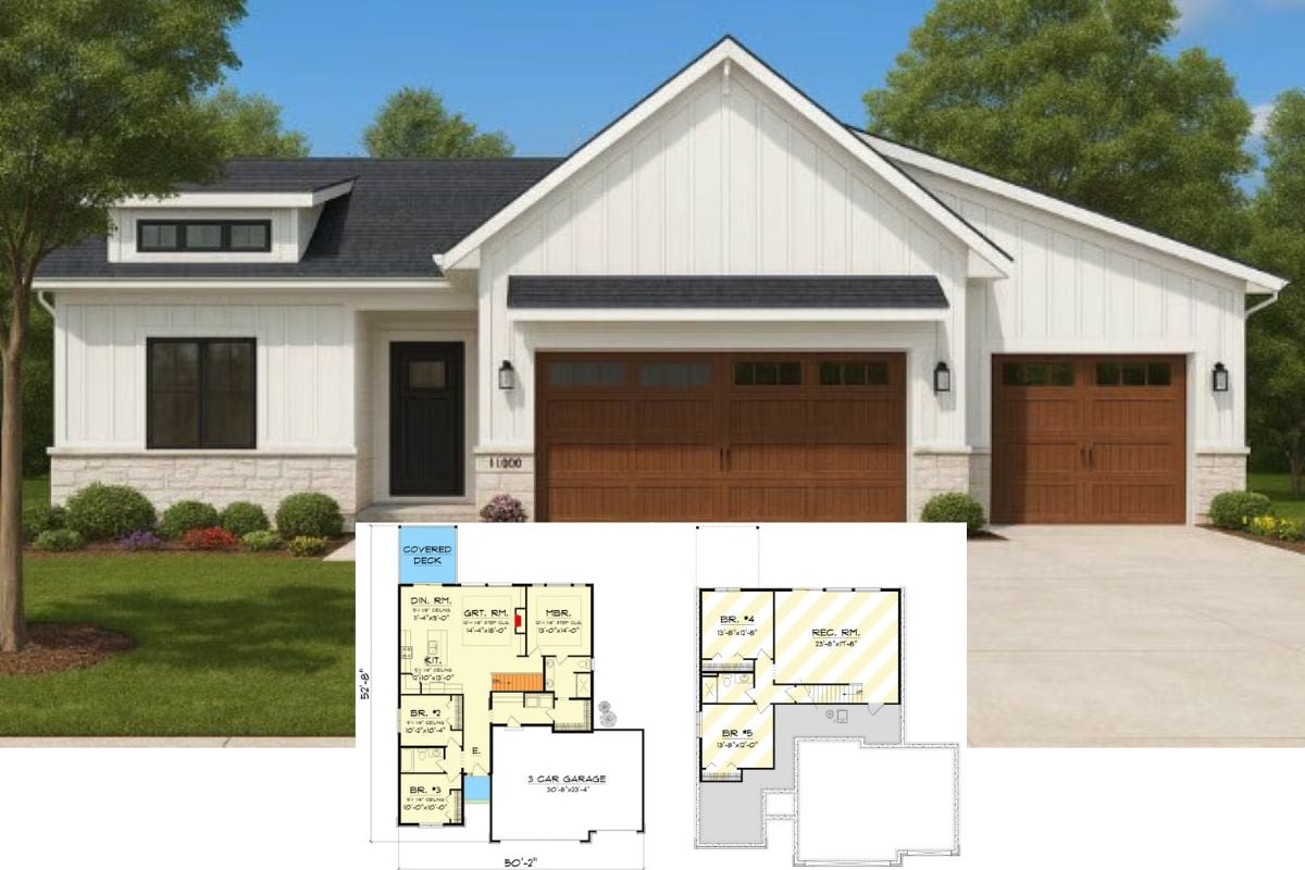 New American-Style 3-Bedroom Home with 3-Car Garage and Open-Concept Living (Floor Plan)