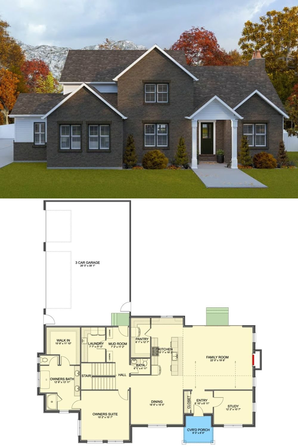 3-Bedroom Traditional Home with Loft and Bonus Room (Floor Plan)