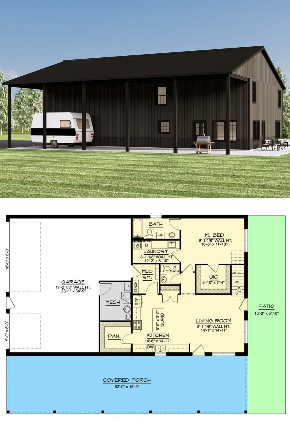 Modern 4-Bedroom Barndominium with 3-Car Garage and Loft (Floor Plan)