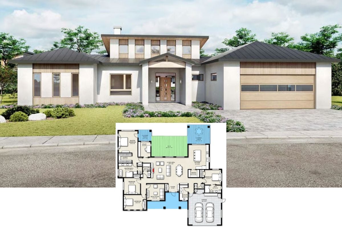 4-Bedroom Contemporary Home with Front Porch and Double Garage (Floor Plan)