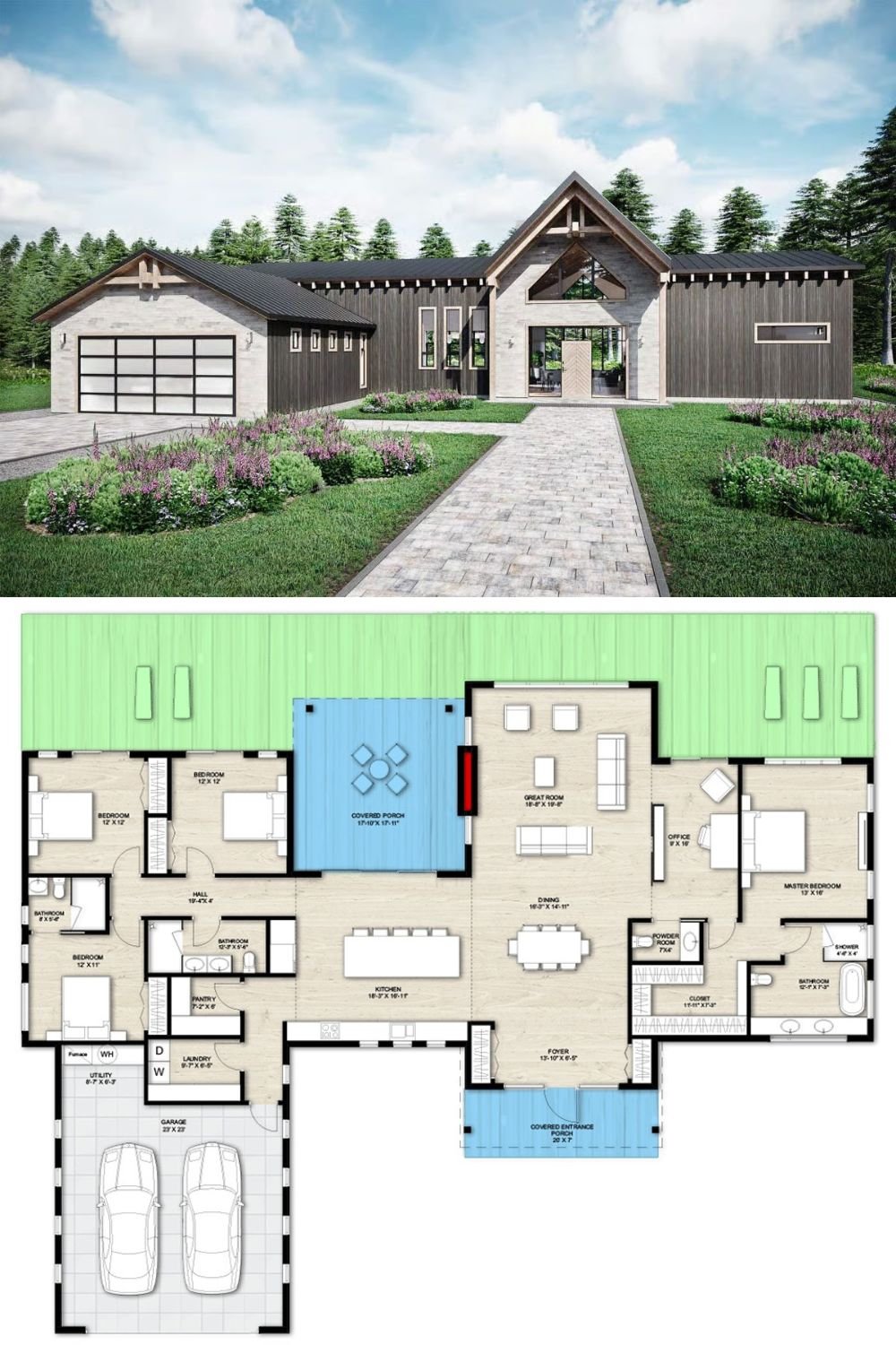 Contemporary-Style 4-Bedroom Home with Double Garage and Open-Concept Living (Floor Plan)