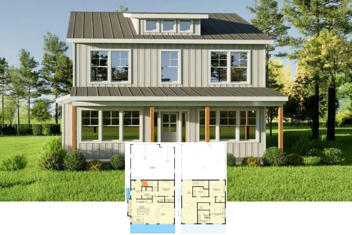 4-Bedroom Modern Farmhouse with Loft and Optional Basement (Floor Plan)