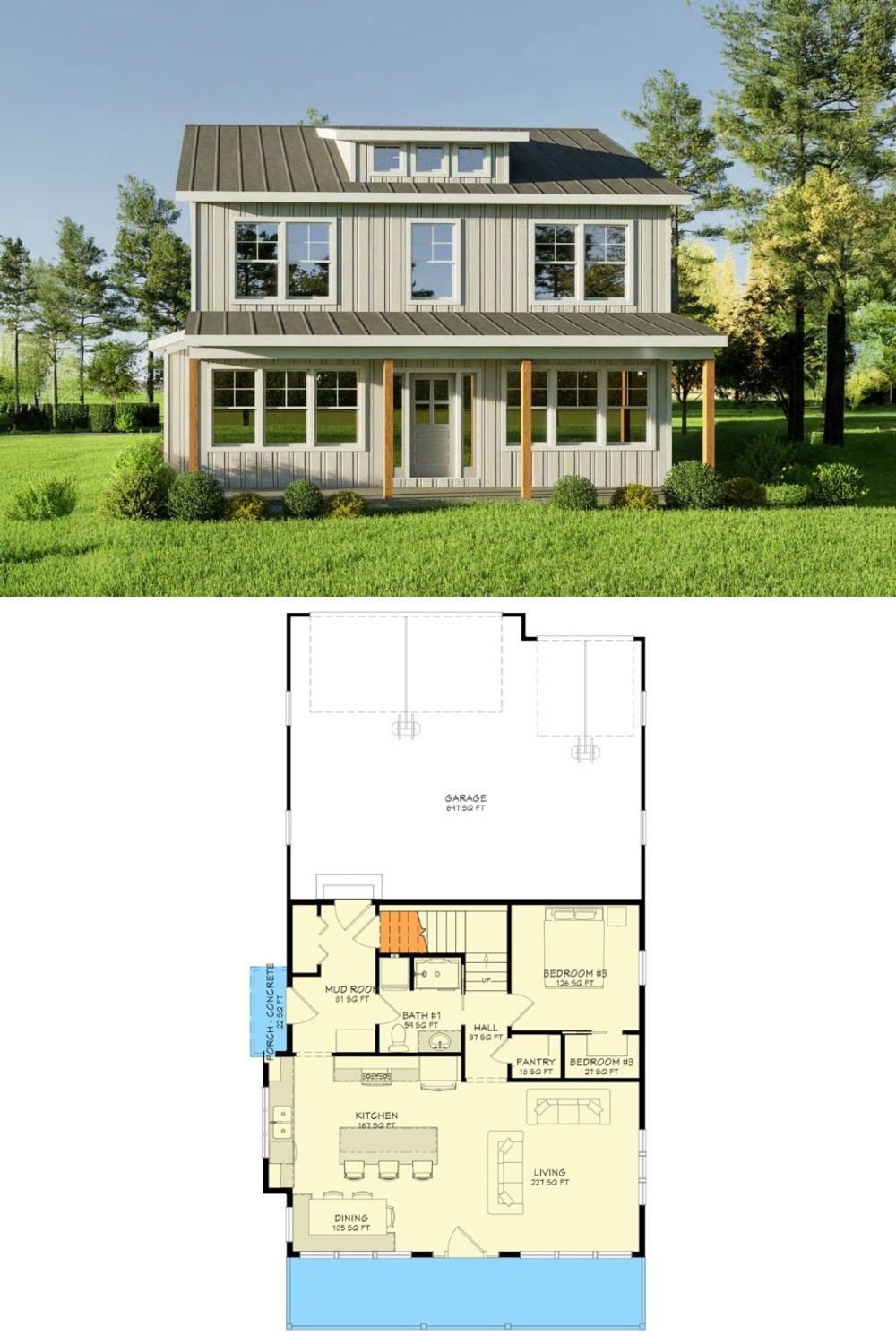 4-Bedroom Modern Farmhouse with Loft and Optional Basement (Floor Plan)