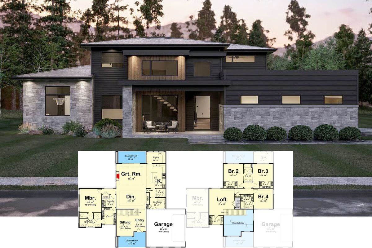 4-Bedroom Modern Home with Loft and Dual Porches (Floor Plan)
