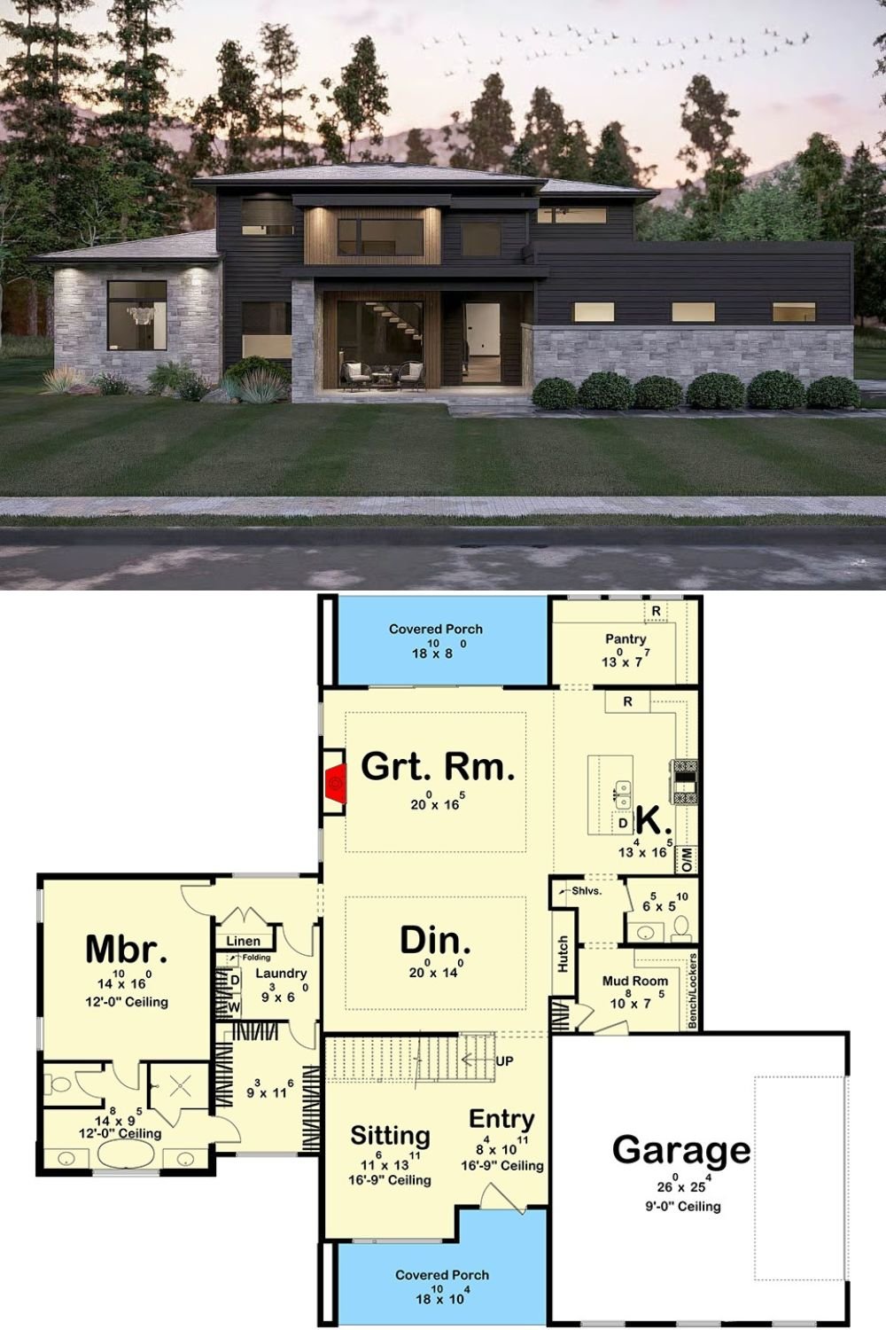 4-Bedroom Modern Home with Loft and Dual Porches (Floor Plan)