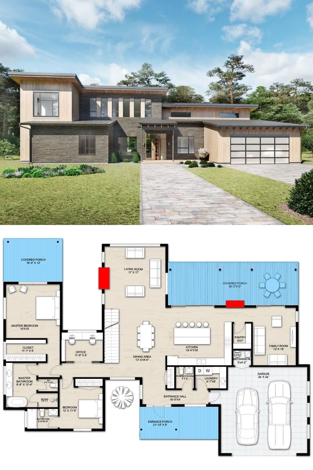 4-Bedroom Modern Home with Double Garage and Covered Entry Porch (Floor Plan)