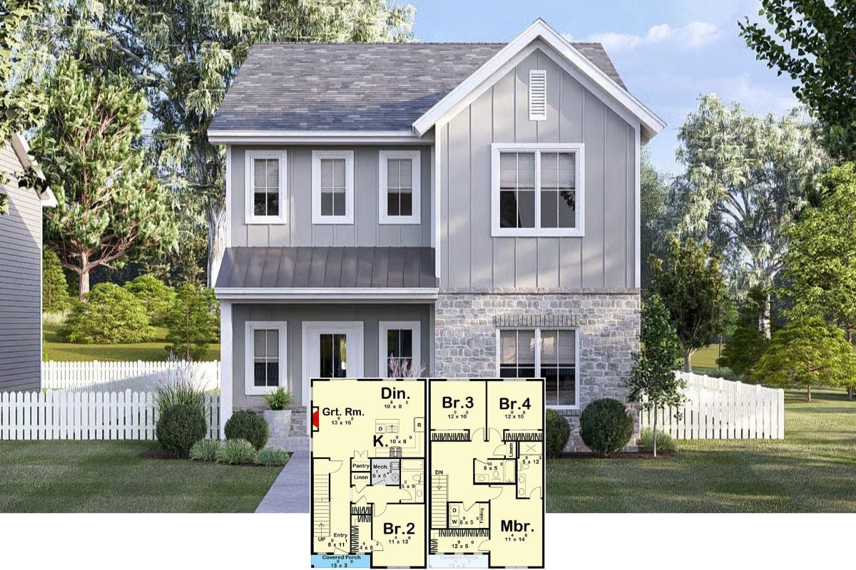 4-Bedroom Traditional Home with Front Porch and Open Living Space (Floor Plan)