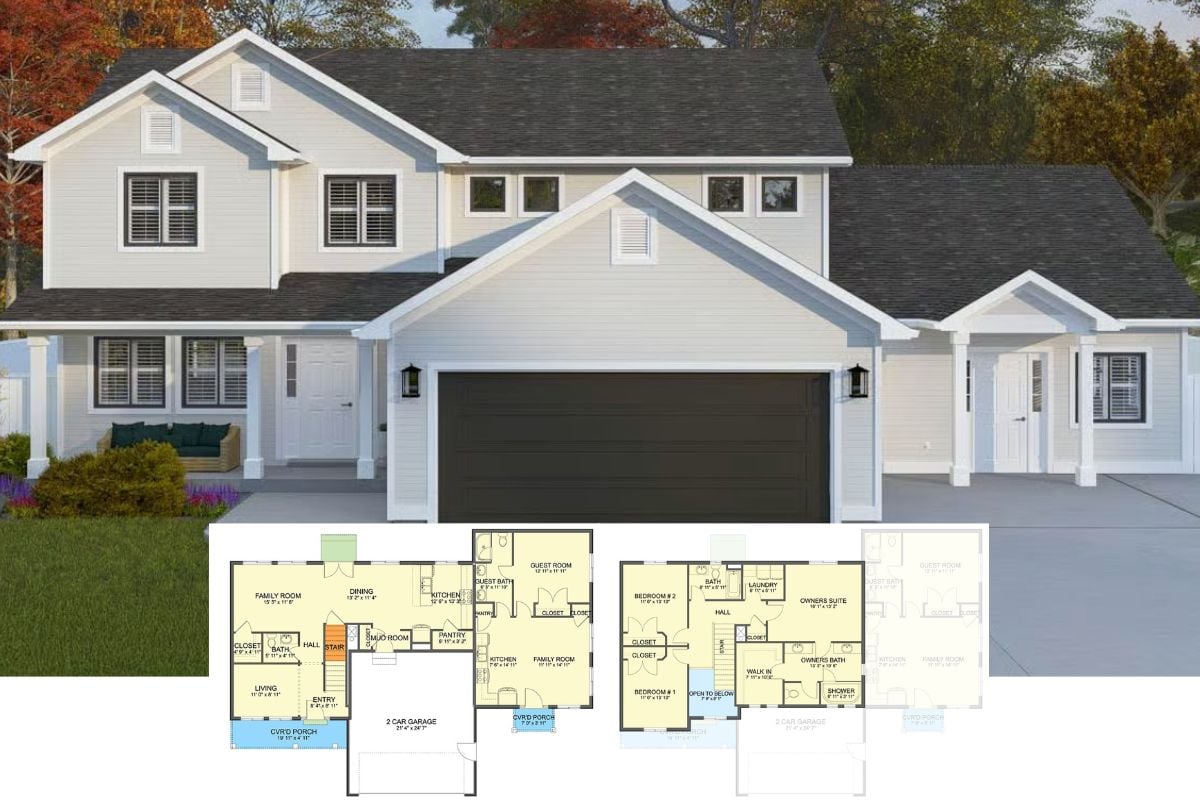 4-Bedroom Traditional-Style Home with Attached Apartment and Open-Concept Living (Floor Plan)