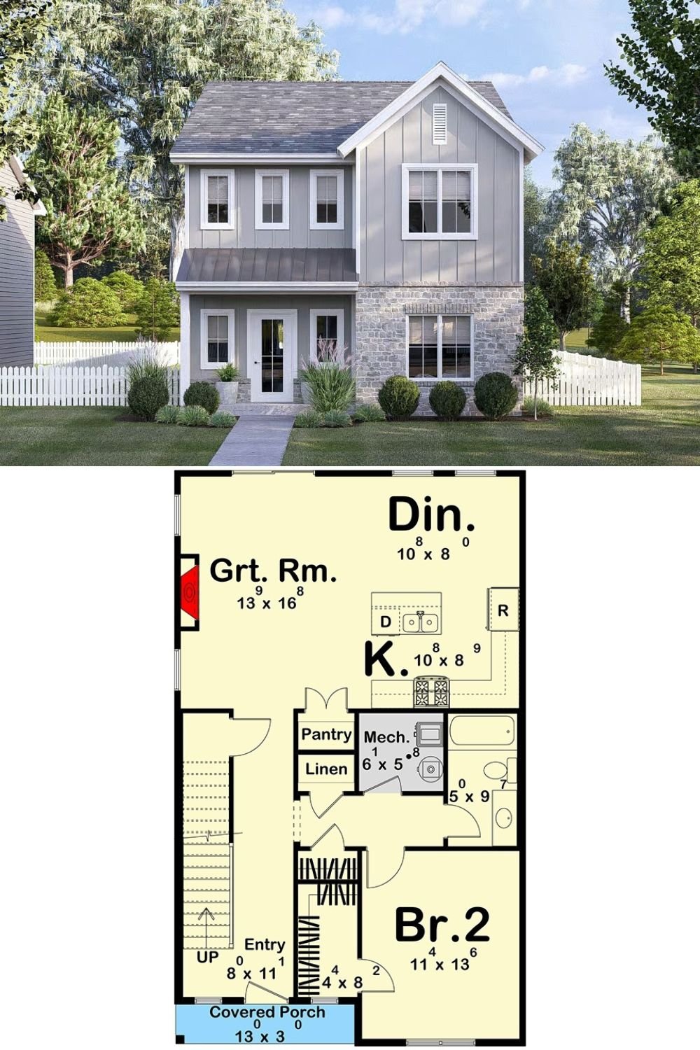 4-Bedroom Traditional Home with Front Porch and Open Living Space (Floor Plan)