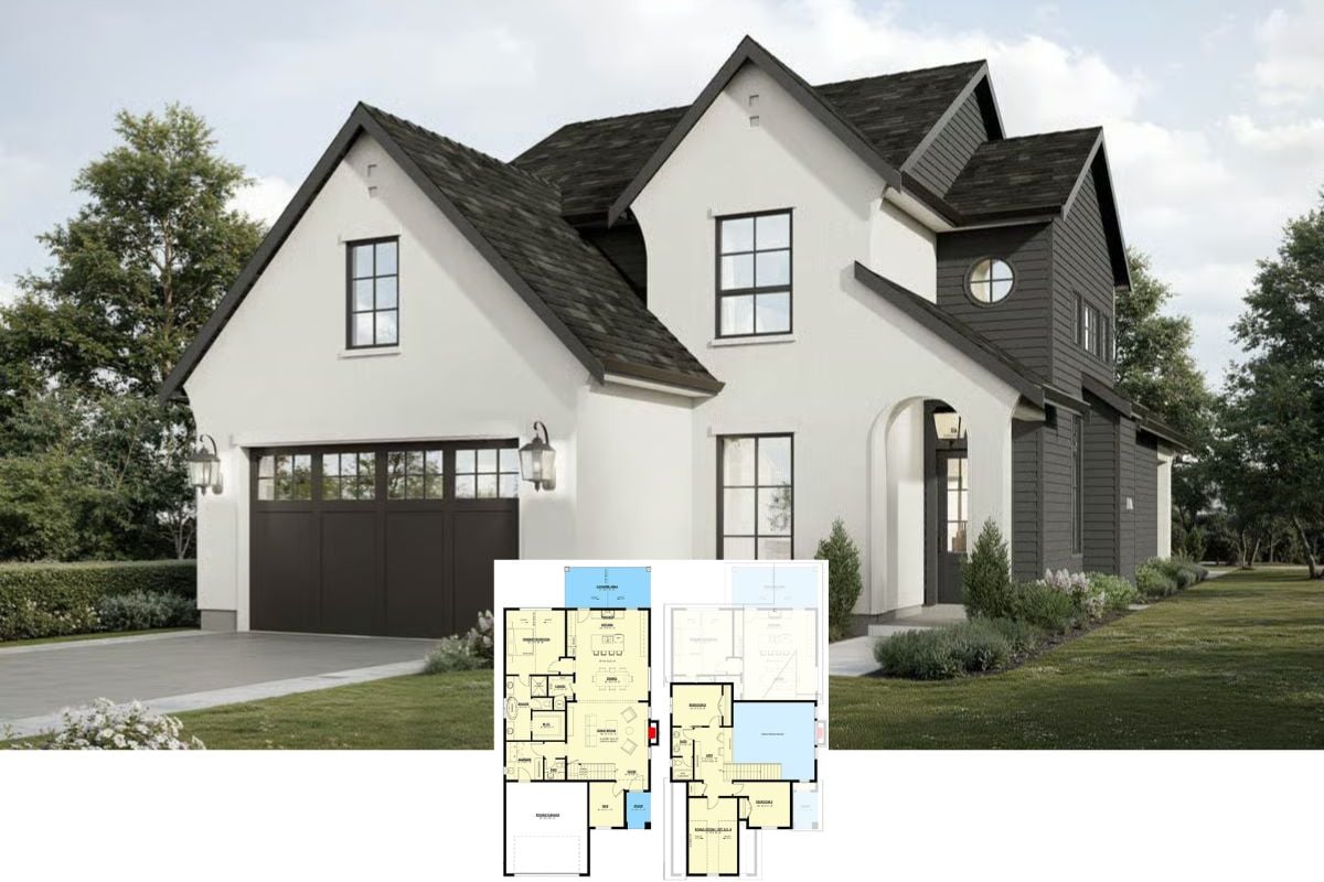 Transitional 4-Bedroom European Cottage for a Narrow Lot with Loft and Bonus Room (Floor Plan)