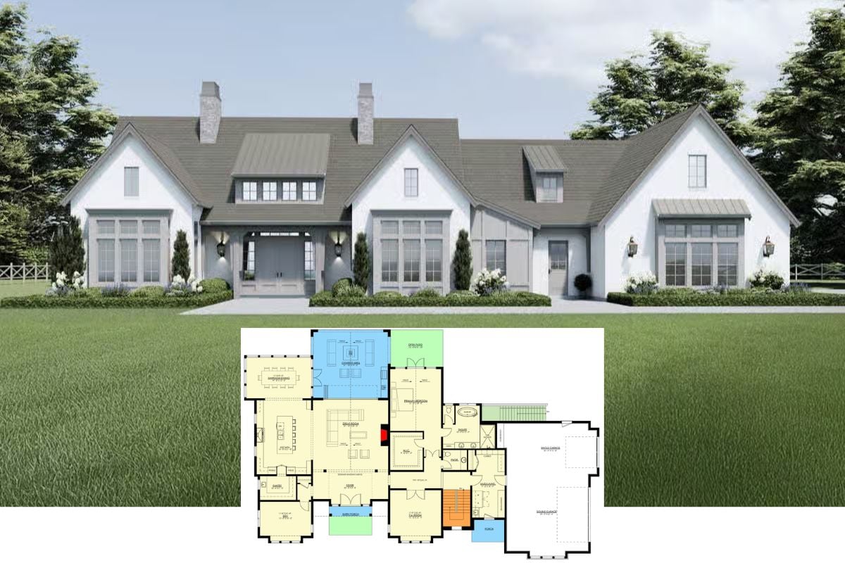 Transitional 4-Bedroom Ranch with Lower-Level Expansion and 3-Car Garage (Floor Plan)