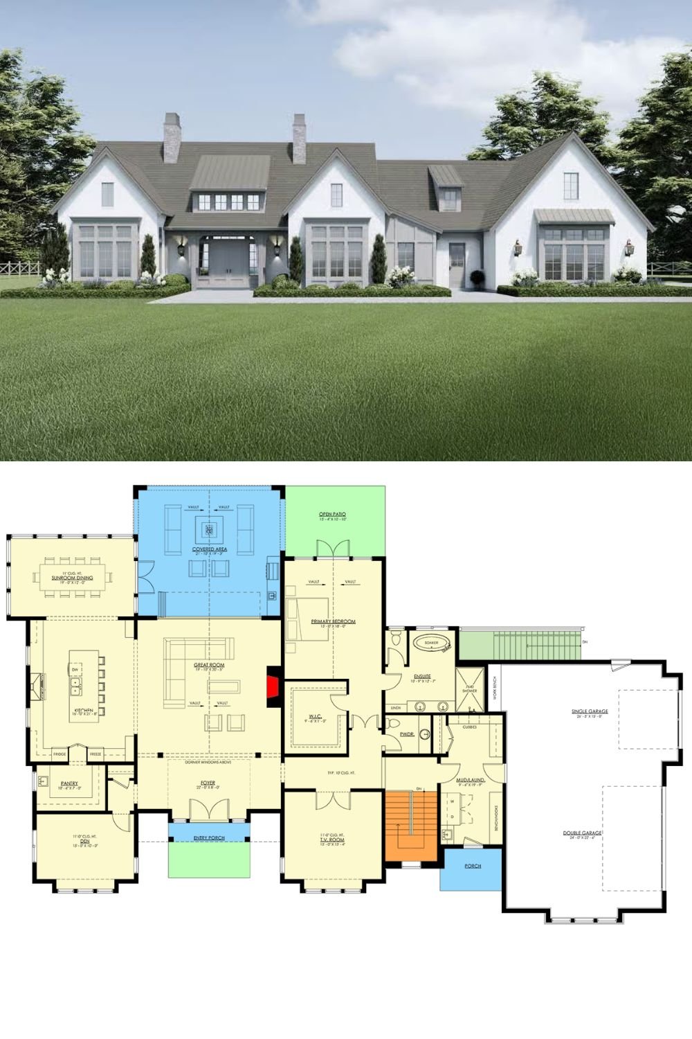 Transitional 4-Bedroom Ranch with Lower-Level Expansion and 3-Car Garage (Floor Plan)