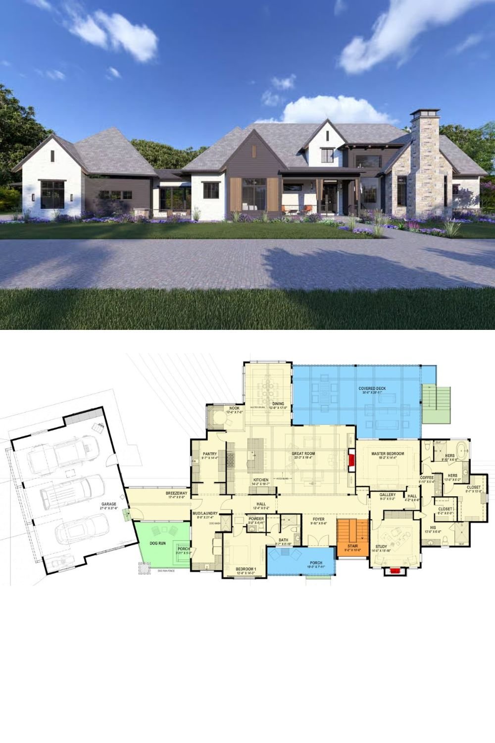 5-Bedroom European Home for Wide and Sloped Lots with Angled Garage (Floor Plan)