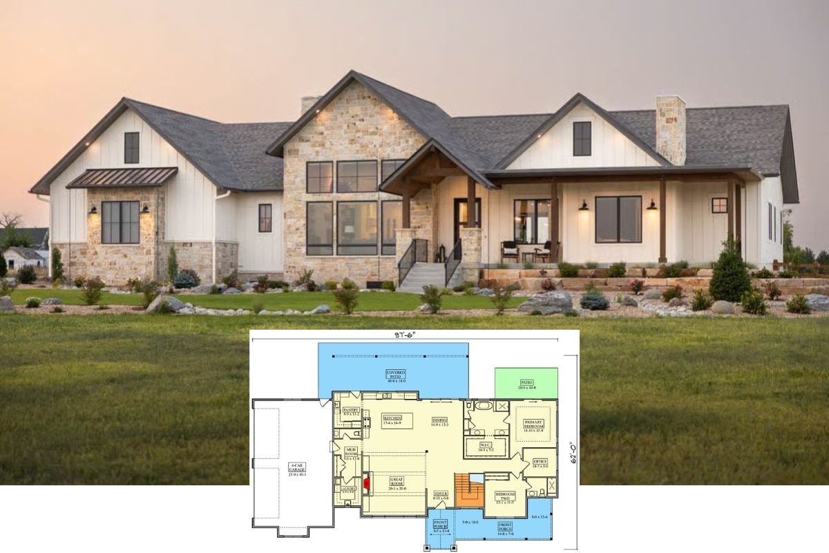 5-Bedroom Hill Country Modern Home with Covered Patio and 4-Car Garage (Floor Plan)