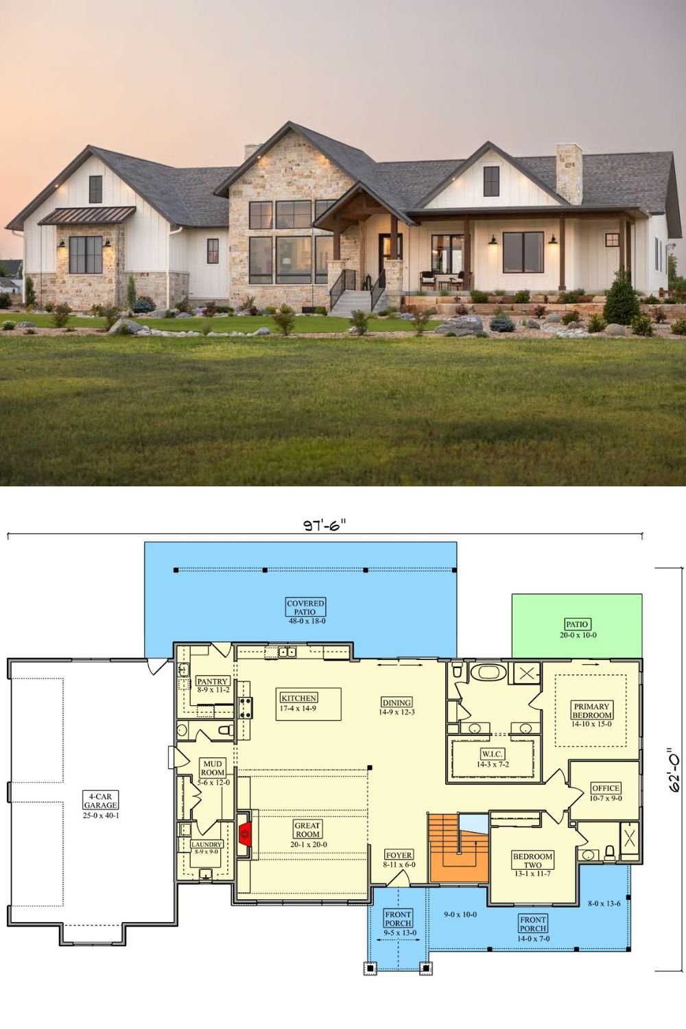 5-Bedroom Hill Country Modern Home with Covered Patio and 4-Car Garage (Floor Plan)