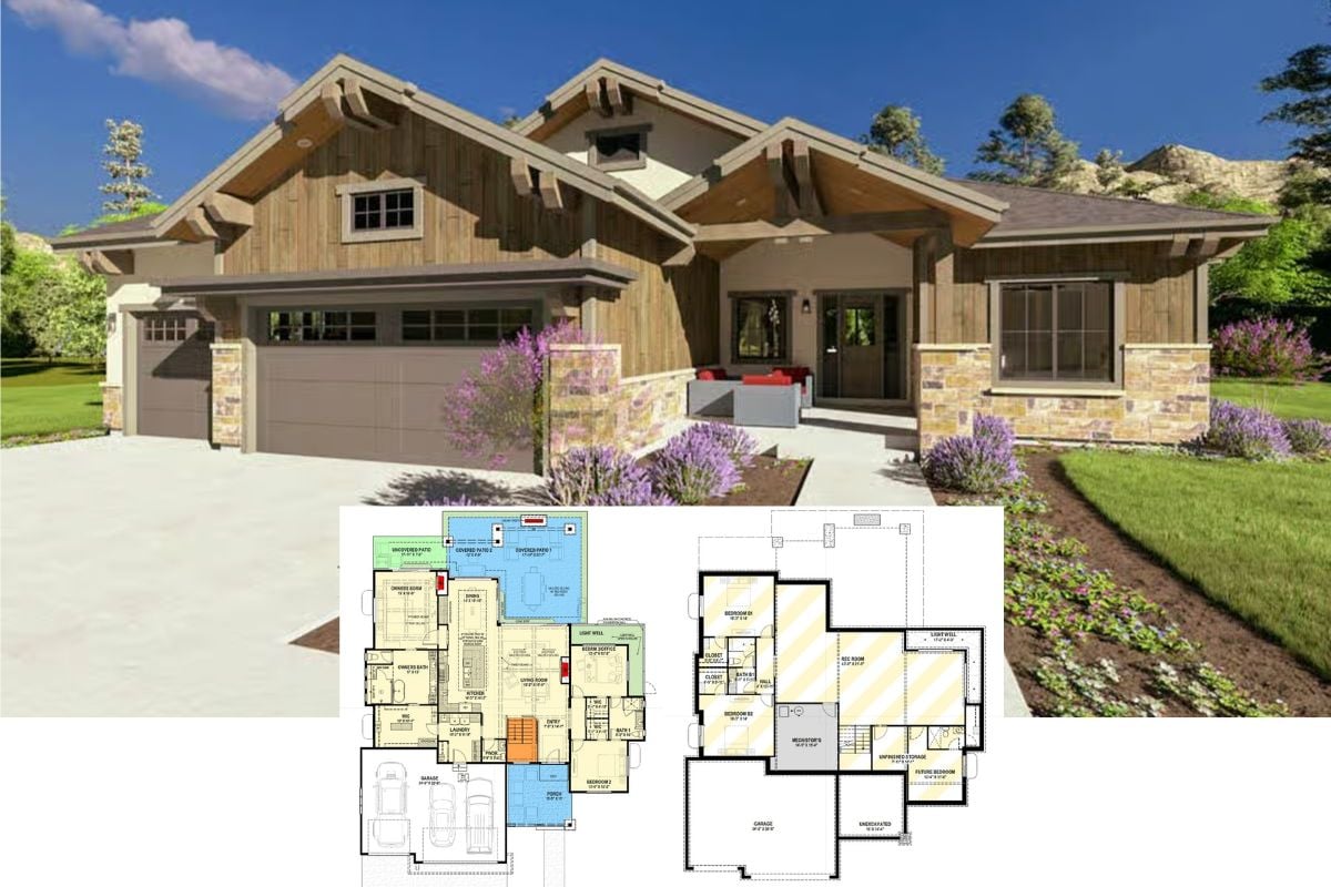 6-Bedroom Mountain Ranch with Covered Patio and Optional Basement (Floor Plan)