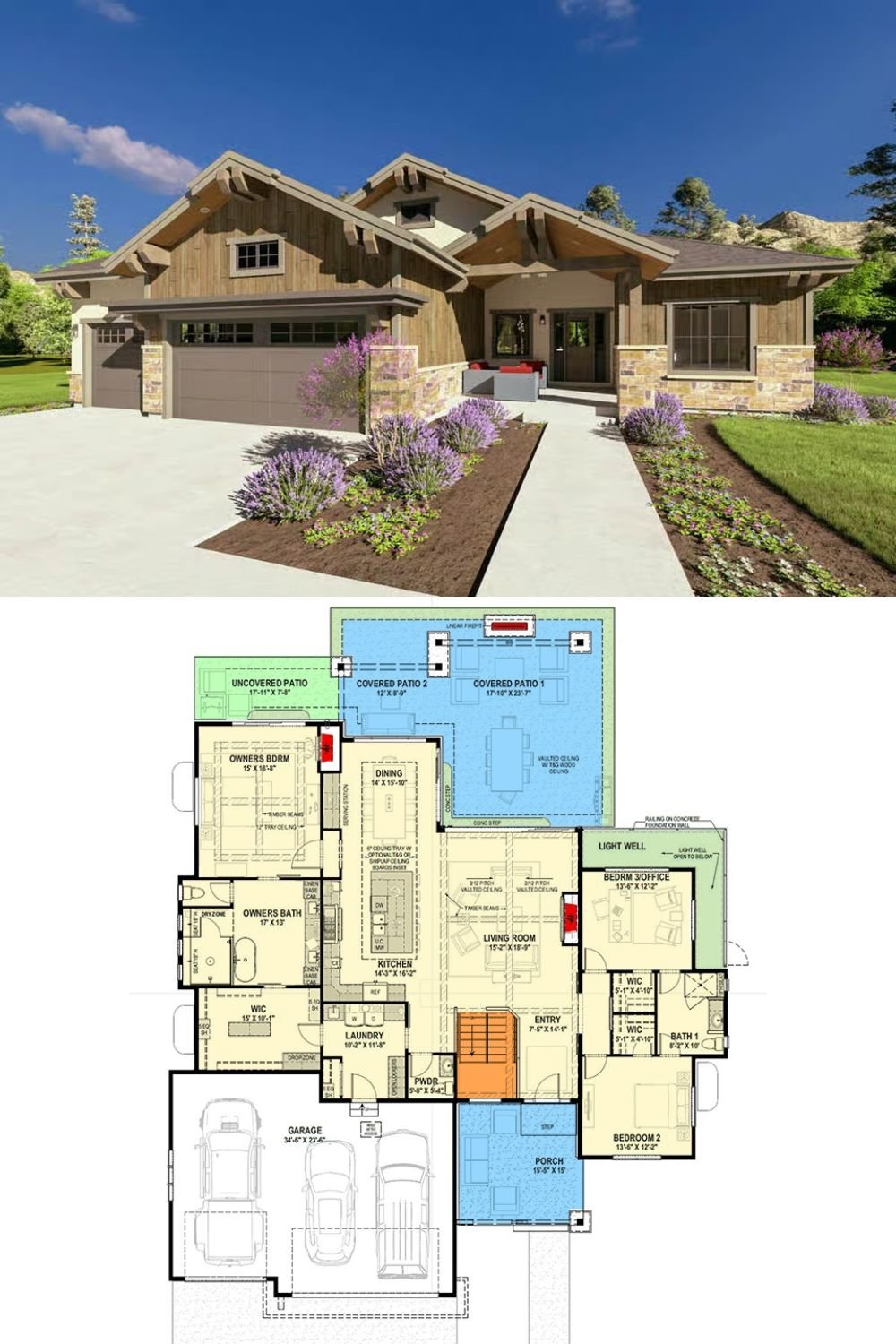 6-Bedroom Mountain Ranch with Covered Patio and Optional Basement (Floor Plan)