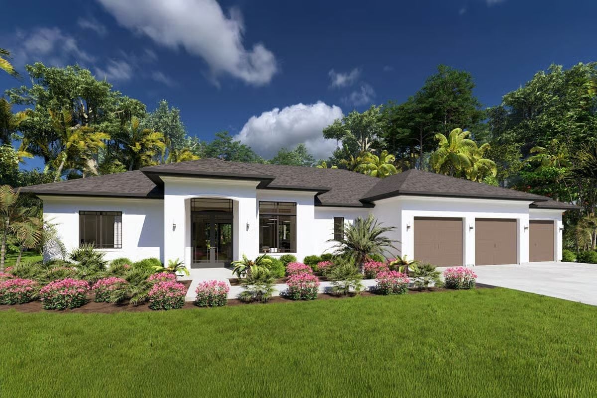 Contemporary 3-Bedroom Mediterranean Home with 3-Car Garage and Expansive Lanai (Floor Plan)