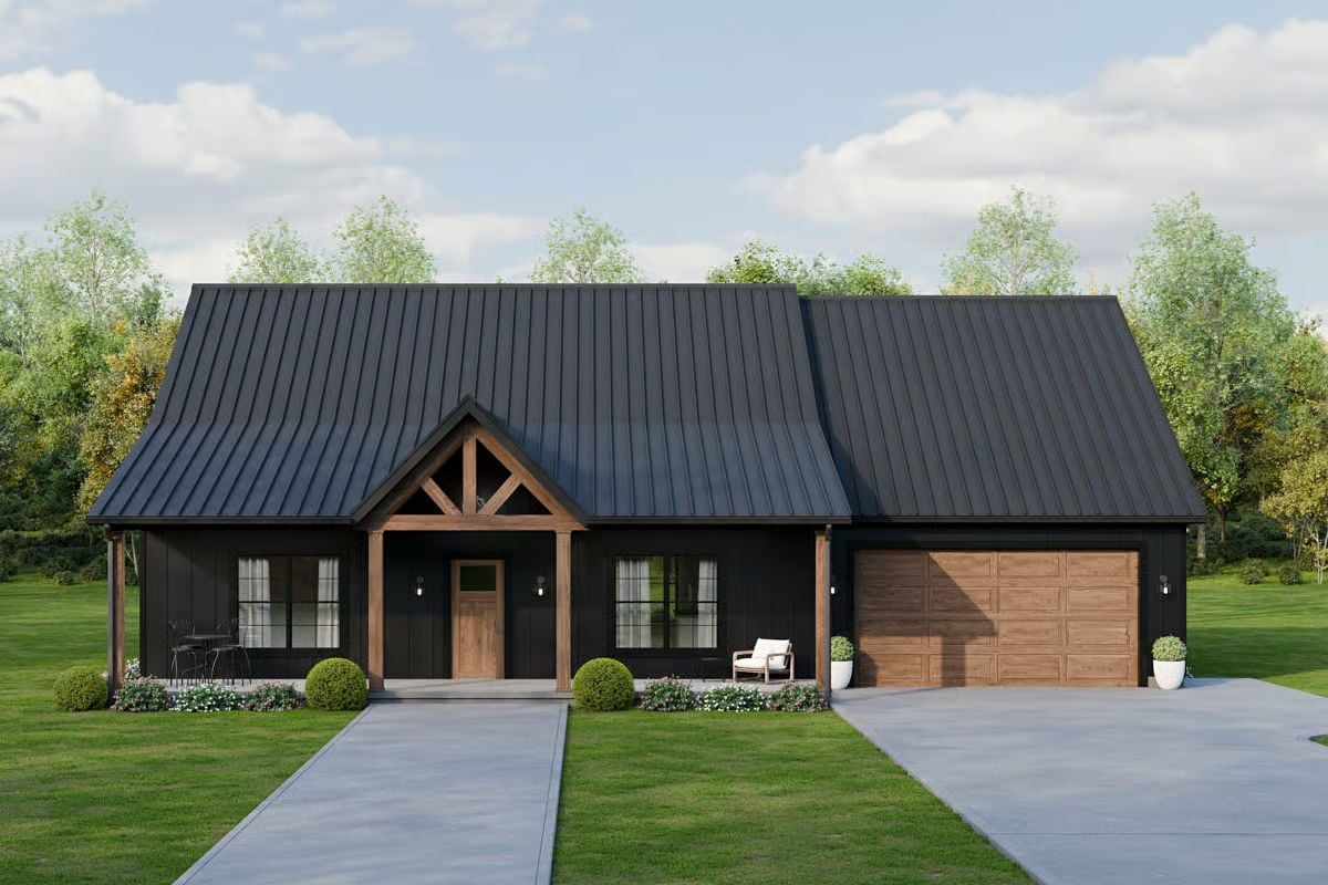 3-Bedroom Modern Farmhouse with Covered Porch and Double Garage (Floor Plan)