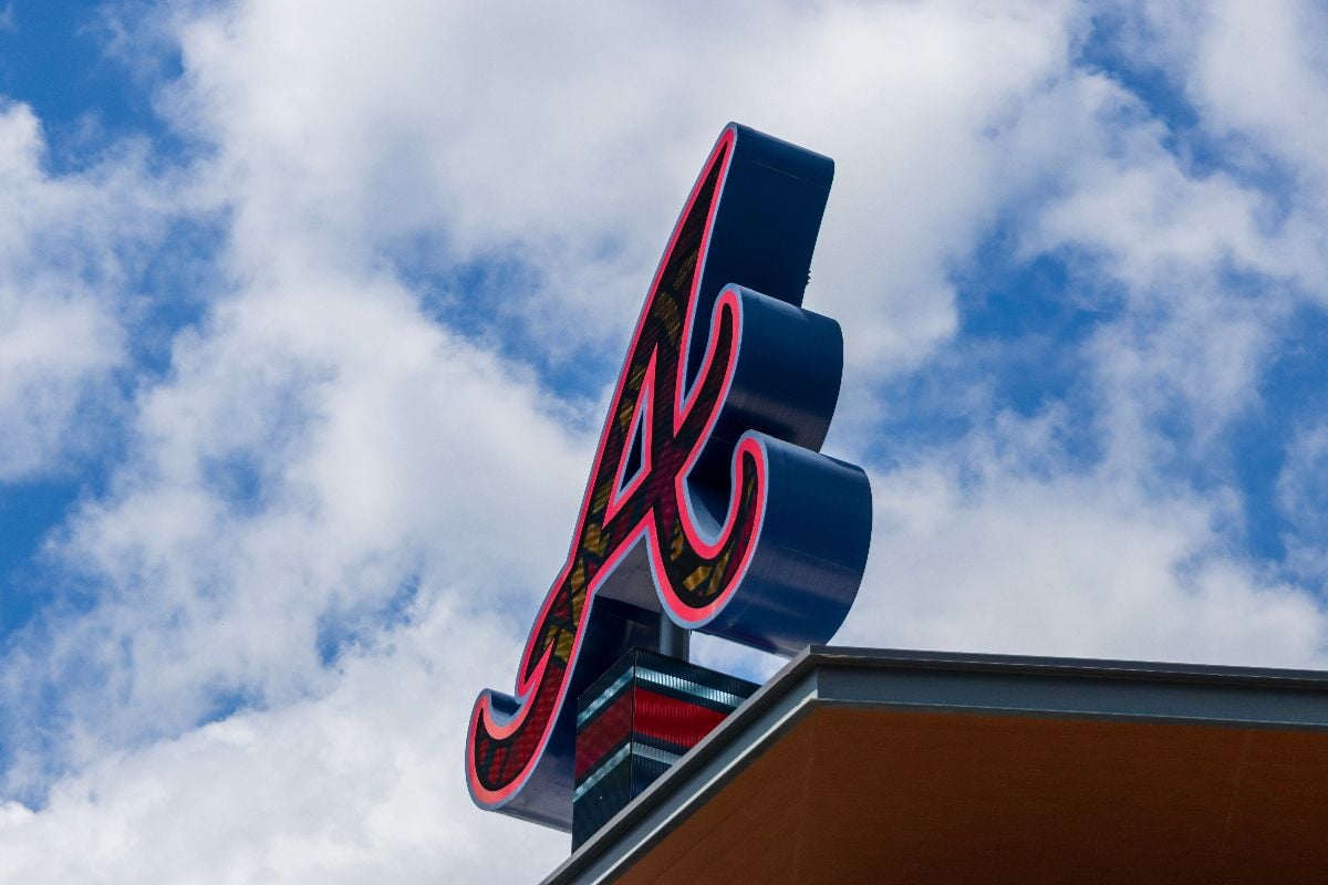 The Braves A logo at Truist Park home of the Atlanta Braves.