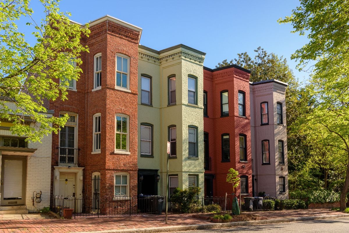 Colorful brick townhouses of Washington DC.