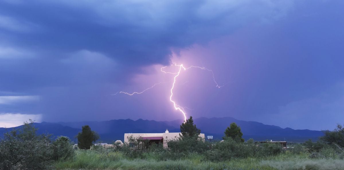A bolt of lightning in the mountains.