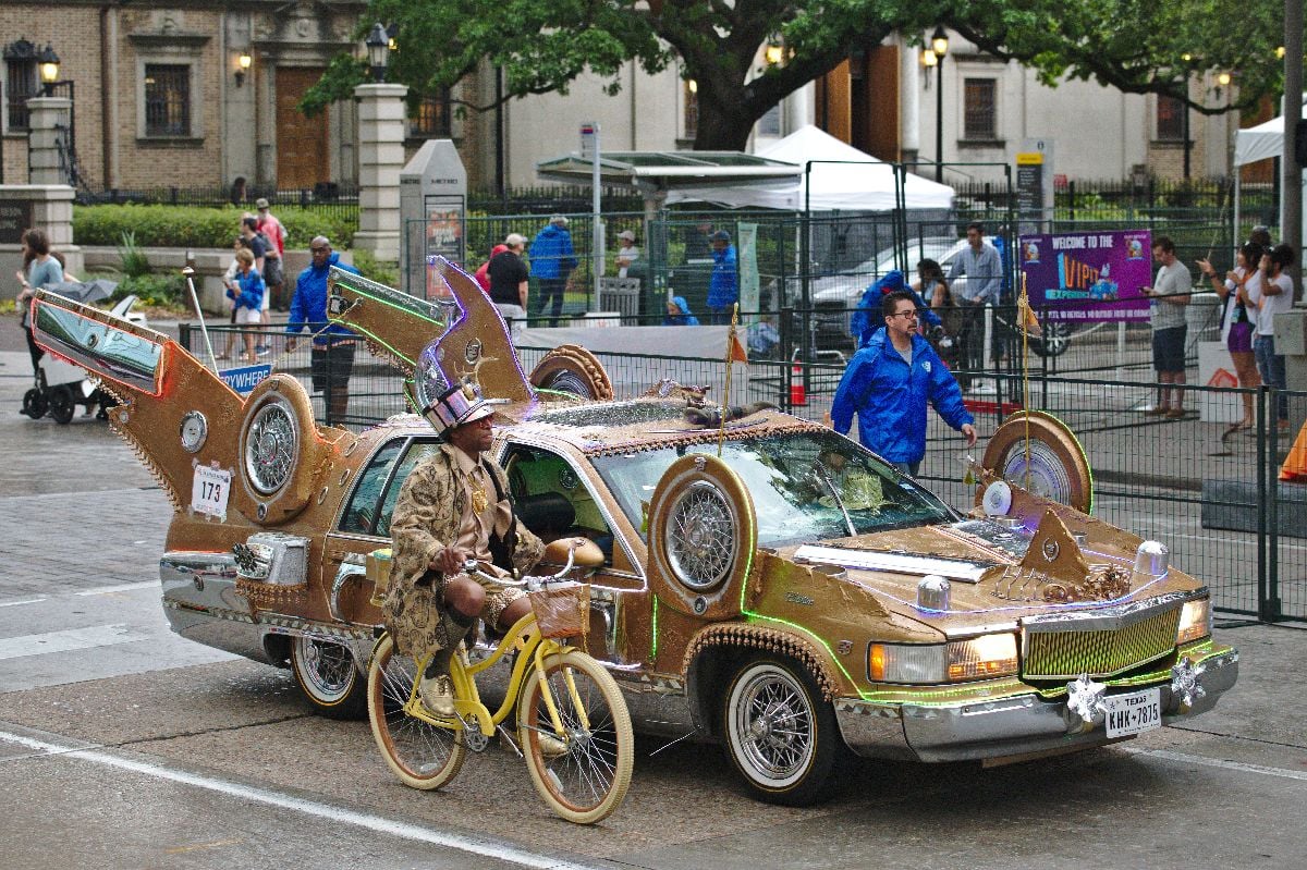 A decorated art car in the Annual Houston Art Car Parade.
